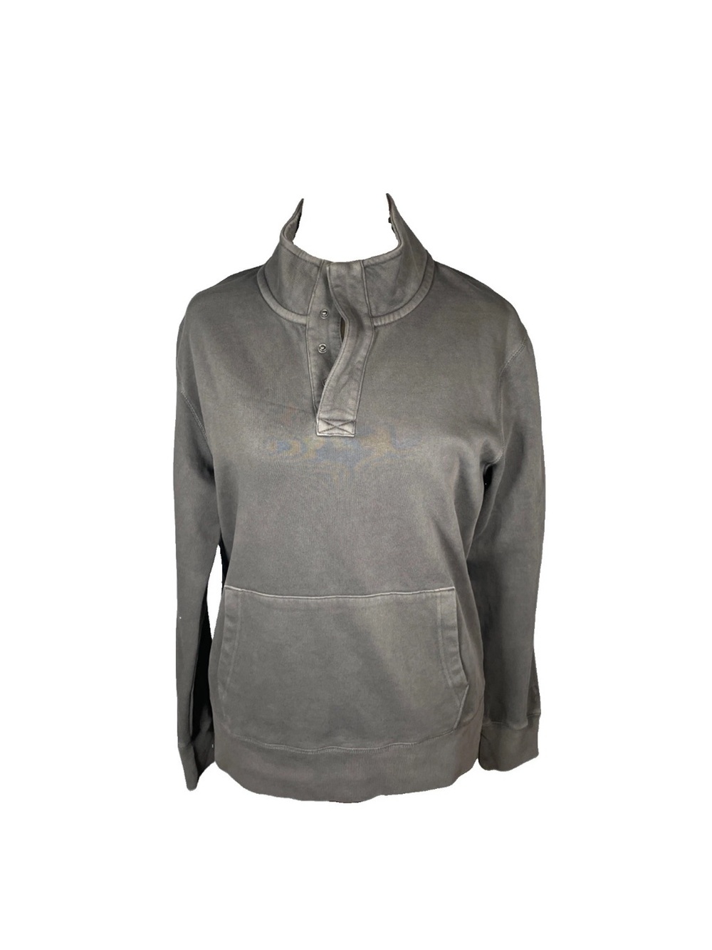 American Eagle Oversized Snap Neck Pullover Sweatshirt Grey Medium Coastal